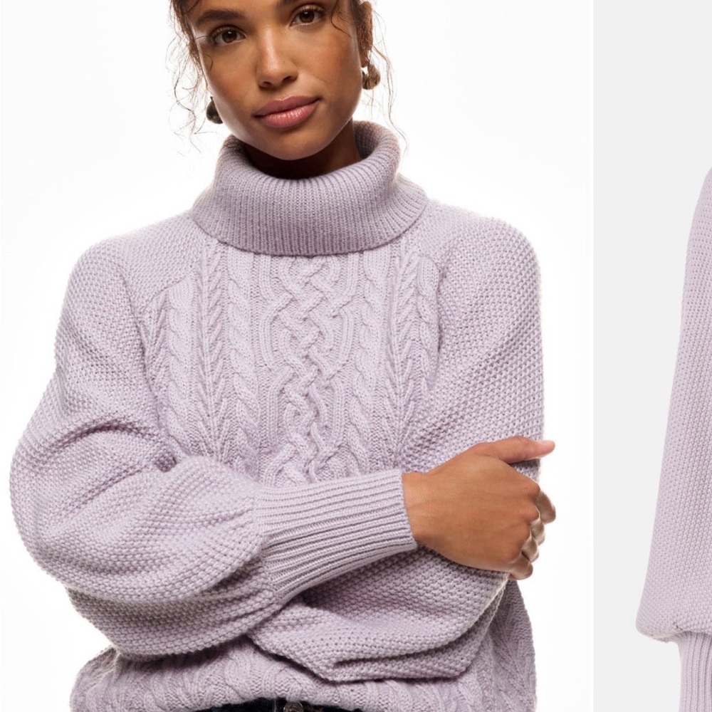 Adam Lippes Lilac Cable Knit Turtleneck Sweater